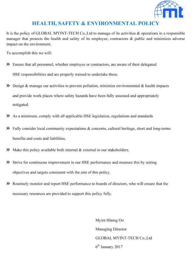 HSE Policy GLOBAL MYINTTECH